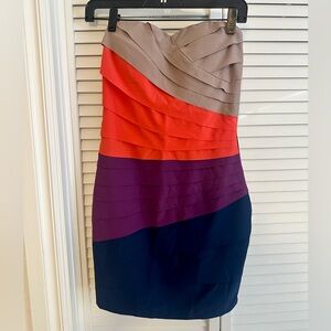 Gianni bini women's strapless color block bodycon detailed mini dress size XS